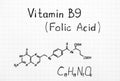 Chemical formula of Vitamin B9 Folic Acid.