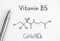 Chemical formula of Vitamin B5 and pen. Royalty Free Stock Photo