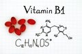 Chemical formula of Vitamin B1 and pills Royalty Free Stock Photo