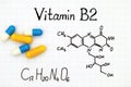 Chemical formula of Vitamin B2 and pills. Royalty Free Stock Photo