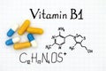 Chemical formula of Vitamin B1 and pills Royalty Free Stock Photo