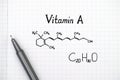 Chemical formula of Vitamin A with pen Royalty Free Stock Photo