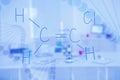 Chemical formula written by medical students on virtual screen in laboratory