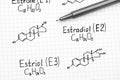 Chemical formulas of naturally occurring Estrogens - estrone E1 Royalty Free Stock Photo