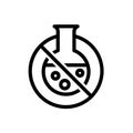 Chemical free line icon with lab flask and bubbles. Food industry concept symbol.