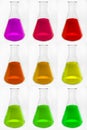 Chemical glass retorts with colorful liquid