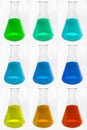 Chemical glass retorts with colorful liquid