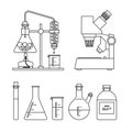 Chemical glassware icons set.