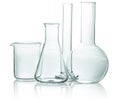 Chemical glassware on white background