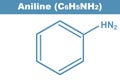 Chemical illustration of Aniline C6H5NH2 in blue Royalty Free Stock Photo