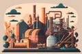 Chemical industry plant flat illustration