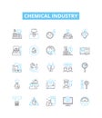 Chemical industry vector line icons set. Chemicals, Industry, Petrochemicals, Fertilizers, Petroleum, Synthetics