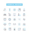 Chemical industry vector line icons set. Chemicals, Industry, Petrochemicals, Fertilizers, Petroleum, Synthetics