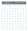 Chemical industry vector line icons set. Chemicals, Industry, Petrochemicals, Fertilizers, Petroleum, Synthetics