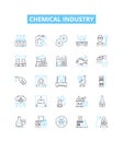 Chemical industry vector line icons set. Chemicals, Industry, Petrochemicals, Fertilizers, Petroleum, Synthetics