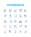 Chemical industry vector line icons set. Chemicals, Industry, Petrochemicals, Fertilizers, Petroleum, Synthetics