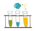 Chemical instruments and equipment. Beakers with reagents for experiments in the style of the cartoon. Vector Royalty Free Stock Photo