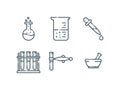 Chemical Lab in line Icon Set, Outline Icon, Chemistry Tools Icon, vector on white background. v2