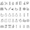 Chemical lab vector icon set. research illustration sign collection. Chemistry and biotechnology symbol.