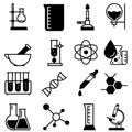 Chemical lab vector icons set. research illustration sign collection. Chemistry and biotechnology symbol. Royalty Free Stock Photo