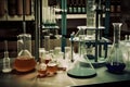 chemical laboratory, with beakers, test tubes, and scales for experiments Royalty Free Stock Photo