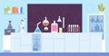 Chemical laboratory classroom. School science lab background, cartoon chemistry room microbiological equipment