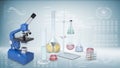Chemical laboratory equipment. Microscope, flasks Royalty Free Stock Photo