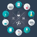 Chemical laboratory flat icon set. Scientific research. Flat design. Vector