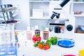 Chemical Laboratory of the Food supply . Food in laboratory, dna modify .GMO Genetically modified food in lab Royalty Free Stock Photo