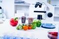 Chemical Laboratory of the Food supply . Food in laboratory, dna modify .GMO Genetically modified food in lab . Royalty Free Stock Photo