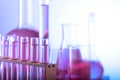 Chemical laboratory with glass test tubes and flasks Royalty Free Stock Photo