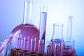 Chemical laboratory with glass test tubes and flasks Royalty Free Stock Photo