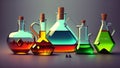 Chemical laboratory glassware with liquids and flasks of different shapes Royalty Free Stock Photo