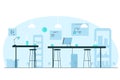 Chemical laboratory interior. Vector concept illustration of a scince lab interior with desks, chairs, tubes, flasks, computer, Royalty Free Stock Photo