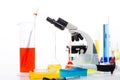 Chemical laboratory with microscope test tube flask