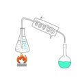 Chemical laboratory, the principle of operation of the distiller. Pencil sketch