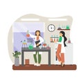 Chemical laboratory research. Scientists carrying out scientific experiment in science lab, flat vector illustration. Royalty Free Stock Photo