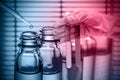 Chemical Laboratory,scientist dropping the reagent into test fla Royalty Free Stock Photo