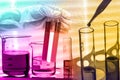 Chemical Laboratory,scientist dropping the reagent into test fla Royalty Free Stock Photo