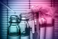 Chemical Laboratory,scientist dropping the reagent into test flask Royalty Free Stock Photo