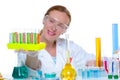 Chemical laboratory scientist woman with test tube