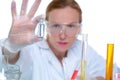 Chemical laboratory scientist woman working with bottle