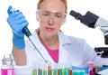 Chemical laboratory scientist woman working with pipette