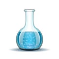 Chemical laboratory transparent flask with blue