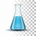 Chemical laboratory transparent flask with blue