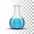 Chemical laboratory transparent flask with blue