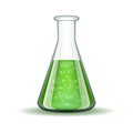 Chemical laboratory transparent flask with green