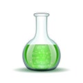 Chemical laboratory transparent flask with green