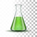 Chemical laboratory transparent flask with green