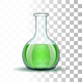 Chemical laboratory transparent flask with green